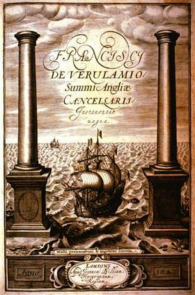 Francis BACON, Instauratio magna scientiarum (Velké obnovení věd), Londýn 1620 (frontispis)